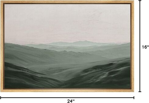 SIGNFORD Framed Canvas Wall Art Monochromatic Green Mountains and Valleys Landscape Wilderness Oil Painting Impressionism Traditional Scenic for Living Room, Bedroom, Office - 16x24 inches in Saudi Arabia