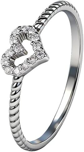 Thin Simple Minimalist Heart Rings for Women Cubic Zirconia CZ Pave Hollow Wedding Engagement 925 Sterling Silver Diamond Statement Eternity Bridal Cute Love Bands Halo Stackable Rings 7# in Kuwait