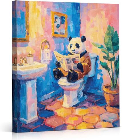 APOHBGV Funny Tiger Bathroom Canvas Wall Art Colorful Animal Decor for Powder Room Guest Bath Modern Toilet, Humor Bold Decoration for Friends Men Women 8x10 Inch in Kuwait