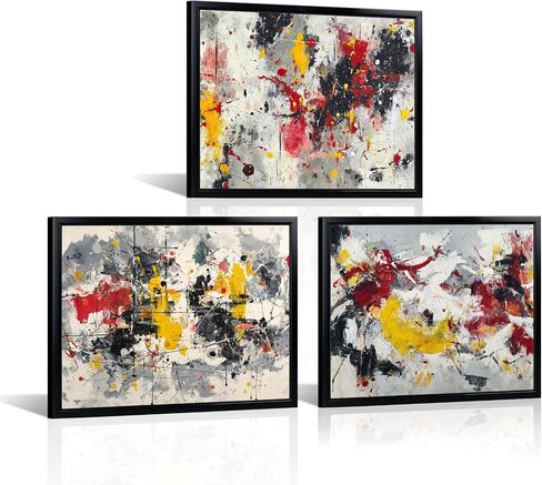 Saypeacher Abstract Wall Art Red Yellow Gray Black Framed Paintings Modern Home Decor for Living Room Bedroom 12" x 16" x3pcs in Saudi Arabia