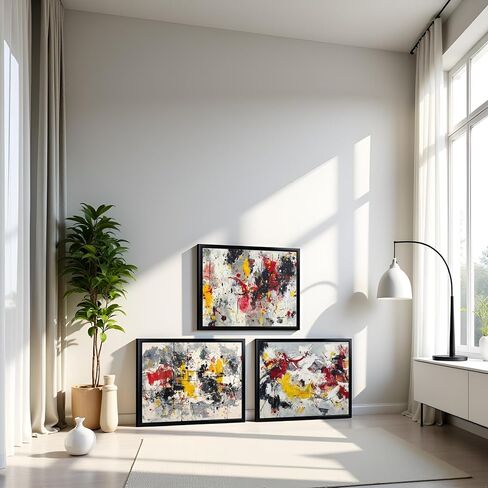 Saypeacher Abstract Wall Art Red Yellow Gray Black Framed Paintings Modern Home Decor for Living Room Bedroom 12" x 16" x3pcs in Saudi Arabia
