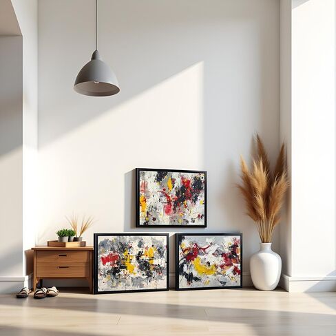 Saypeacher Abstract Wall Art Red Yellow Gray Black Framed Paintings Modern Home Decor for Living Room Bedroom 12" x 16" x3pcs in Saudi Arabia