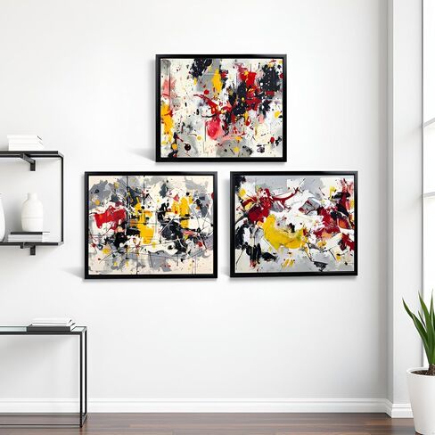Saypeacher Abstract Wall Art Red Yellow Gray Black Framed Paintings Modern Home Decor for Living Room Bedroom 12" x 16" x3pcs in Saudi Arabia