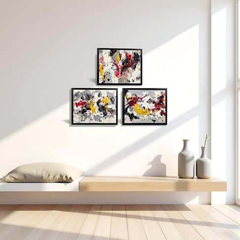 Saypeacher Abstract Wall Art Red Yellow Gray Black Framed Paintings Modern Home Decor for Living Room Bedroom 12" x 16" x3pcs in Saudi Arabia