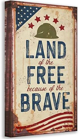 Land of the Free Because of the Brave Rustic Metal Look 24x48 Stretched Canvas Art Extra Large - Great Home Office Patriotic Decoration, 4th of July Pride Decor, Fourth of July Accessories in Kuwait