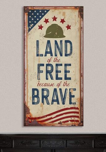 Land of the Free Because of the Brave Rustic Metal Look 24x48 Stretched Canvas Art Extra Large - Great Home Office Patriotic Decoration, 4th of July Pride Decor, Fourth of July Accessories in Kuwait
