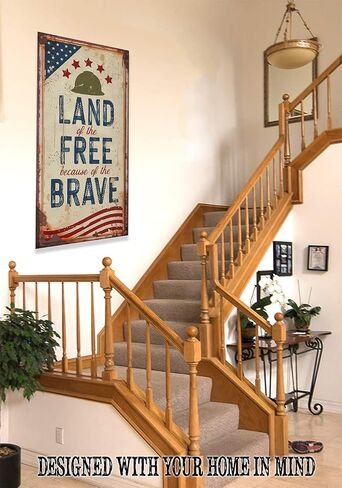 Land of the Free Because of the Brave Rustic Metal Look 24x48 Stretched Canvas Art Extra Large - Great Home Office Patriotic Decoration, 4th of July Pride Decor, Fourth of July Accessories in Kuwait