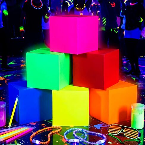 Marspark 6 Pcs Glow in The Dark Party Favor Boxes 12 Inch Neon Luminous Treat Candy Gift Bags Fluorescent Paper Goodie Boxes for Birthday Wedding Concert Supplies Decorations in Kuwait