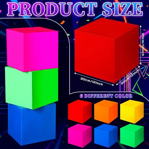 Marspark 6 Pcs Glow in The Dark Party Favor Boxes 12 Inch Neon Luminous Treat Candy Gift Bags Fluorescent Paper Goodie Boxes for Birthday Wedding Concert Supplies Decorations in Kuwait