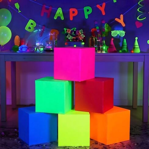 Marspark 6 Pcs Glow in The Dark Party Favor Boxes 12 Inch Neon Luminous Treat Candy Gift Bags Fluorescent Paper Goodie Boxes for Birthday Wedding Concert Supplies Decorations in Kuwait