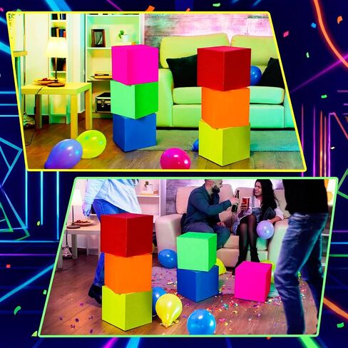 Marspark 6 Pcs Glow in The Dark Party Favor Boxes 12 Inch Neon Luminous Treat Candy Gift Bags Fluorescent Paper Goodie Boxes for Birthday Wedding Concert Supplies Decorations in Kuwait