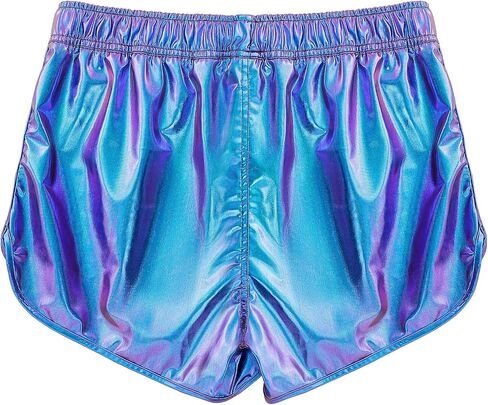 Women Shorts Retro Shiny Metallic Novelty Shorts Summer Rave Hot Causal Short Pants in Kuwait