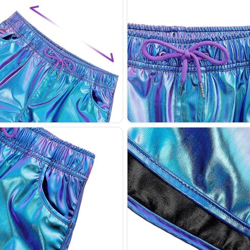 Women Shorts Retro Shiny Metallic Novelty Shorts Summer Rave Hot Causal Short Pants in Kuwait