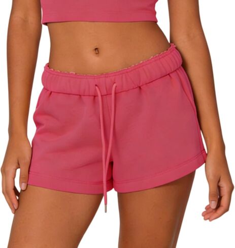 Women Cute SweatShorts Low Rise Wide Leg Lounge Shorts Teen Girls Preppy Sweat Shorts Y2K Going Out Micro Bottoms in Saudi Arabia