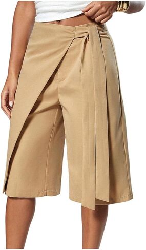 GORGLITTER Women's Wrap Tie Side Dressy Shorts High Waisted Wide Leg Knee Length Shorts Business Casual Outfits in Kuwait