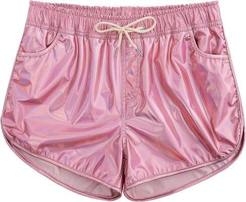 Women Shorts Retro Shiny Metallic Novelty Shorts Summer Rave Hot Causal Short Pants in Kuwait