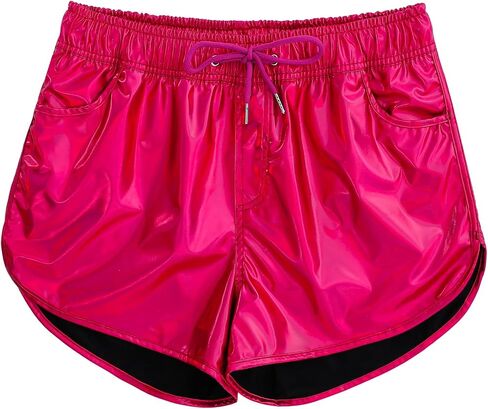 Women Shorts Retro Shiny Metallic Novelty Shorts Summer Rave Hot Causal Short Pants in Kuwait