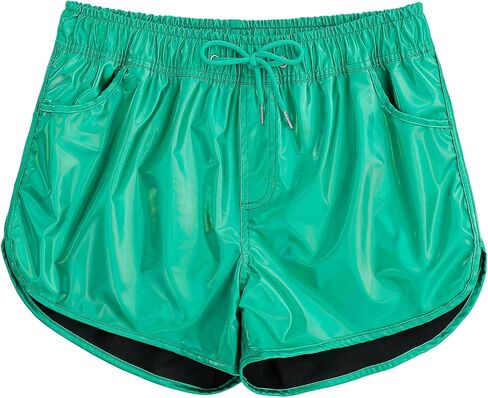 Women Shorts Retro Shiny Metallic Novelty Shorts Summer Rave Hot Causal Short Pants in Kuwait