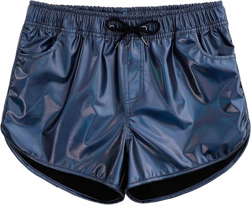 Women Shorts Retro Shiny Metallic Novelty Shorts Summer Rave Hot Causal Short Pants in Kuwait