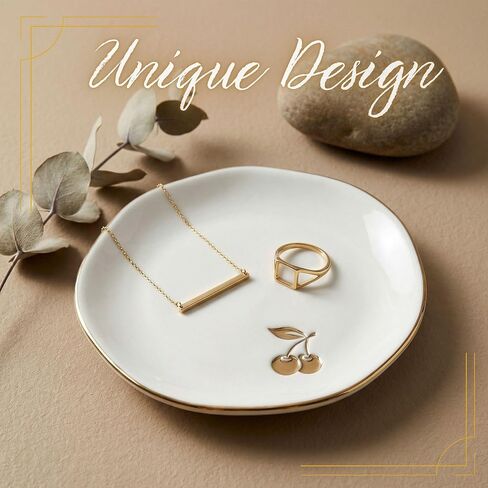 InnoBeta Cherry Gifts - 4.75" Handcrafted Ceramic Ring Dish with Gold Trim, Decorative Trinket Dish for Rings Earrings Necklaces in Saudi Arabia