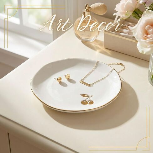 InnoBeta Cherry Gifts - 4.75" Handcrafted Ceramic Ring Dish with Gold Trim, Decorative Trinket Dish for Rings Earrings Necklaces in Saudi Arabia