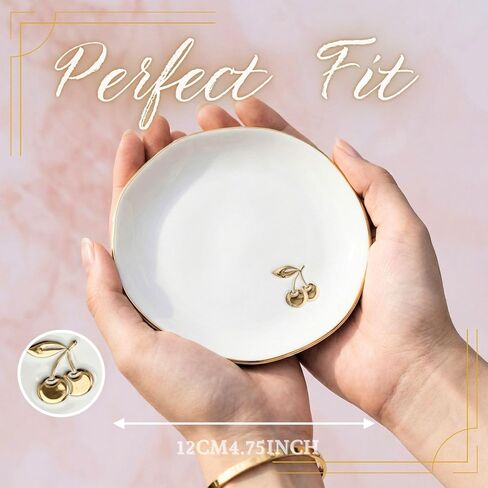InnoBeta Cherry Gifts - 4.75" Handcrafted Ceramic Ring Dish with Gold Trim, Decorative Trinket Dish for Rings Earrings Necklaces in Saudi Arabia