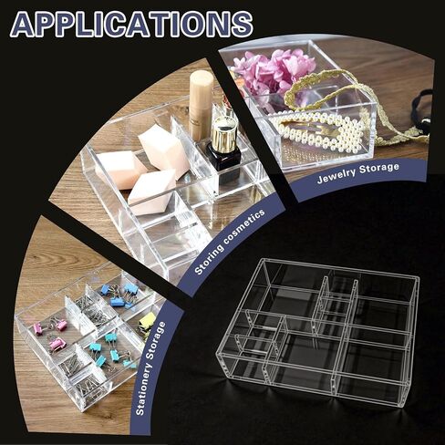 Clear Acrylic Jewelry Organizer Tray 8 Grids Makeup Tray for Vanity Desk Drawer Bedroom Office, Jewelry Case for Rings, Necklace, Earrings, Bracelets, Lipstick, Office Supplies, 7.6 x 5.9 x 1.8 Inch in Saudi Arabia