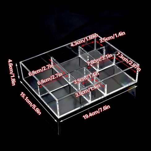 Clear Acrylic Jewelry Organizer Tray 8 Grids Makeup Tray for Vanity Desk Drawer Bedroom Office, Jewelry Case for Rings, Necklace, Earrings, Bracelets, Lipstick, Office Supplies, 7.6 x 5.9 x 1.8 Inch in Saudi Arabia