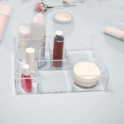 Clear Acrylic Jewelry Organizer Tray 8 Grids Makeup Tray for Vanity Desk Drawer Bedroom Office, Jewelry Case for Rings, Necklace, Earrings, Bracelets, Lipstick, Office Supplies, 7.6 x 5.9 x 1.8 Inch in Saudi Arabia