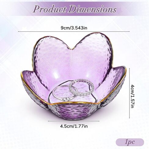طبق مجوهرات على شكل زهرة أرجوانية، وعاء زجاجي على شكل حلقة صغيرة، صينية حلية لخواتم الأقراط، هدايا أرجوانية للنساء والزوجة والأم والابنة في عيد ميلاد in Kuwait
