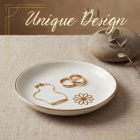 InnoBeta Daisy Gifts for Women – 4.75" Handcrafted Ceramic Ring Dish with Gold Trim – Unique Birthday, Christmas, or Mother’s Day Gift for Flower and Nature Lovers in Saudi Arabia