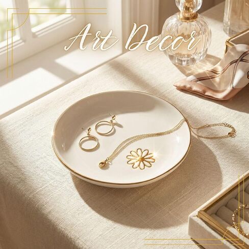 InnoBeta Daisy Gifts for Women – 4.75" Handcrafted Ceramic Ring Dish with Gold Trim – Unique Birthday, Christmas, or Mother’s Day Gift for Flower and Nature Lovers in Saudi Arabia