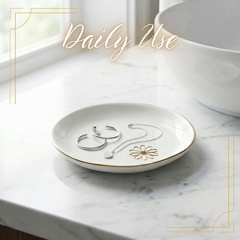 InnoBeta Daisy Gifts for Women – 4.75" Handcrafted Ceramic Ring Dish with Gold Trim – Unique Birthday, Christmas, or Mother’s Day Gift for Flower and Nature Lovers in Saudi Arabia