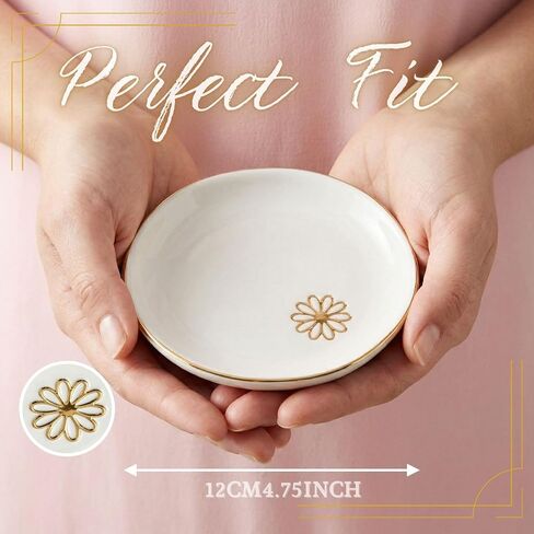 InnoBeta Daisy Gifts for Women – 4.75" Handcrafted Ceramic Ring Dish with Gold Trim – Unique Birthday, Christmas, or Mother’s Day Gift for Flower and Nature Lovers in Saudi Arabia