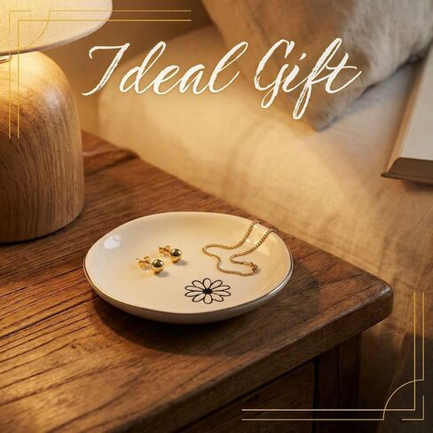InnoBeta Daisy Gifts for Women – 4.75" Handcrafted Ceramic Ring Dish with Gold Trim – Unique Birthday, Christmas, or Mother’s Day Gift for Flower and Nature Lovers in Saudi Arabia