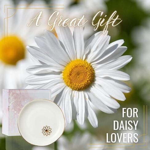 InnoBeta Daisy Gifts for Women – 4.75" Handcrafted Ceramic Ring Dish with Gold Trim – Unique Birthday, Christmas, or Mother’s Day Gift for Flower and Nature Lovers in Saudi Arabia