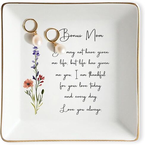 Bonus Mom Jewelry Dish, Step Mom Floral Jewelry Tray, Birthday Mothers Day Stepmom Gift, Bonus Mother Gift Mother's Day, Step Mama Ceramic Ring Dish Plate, You Didn't Give Me Life but Life Gave Me You in Saudi Arabia