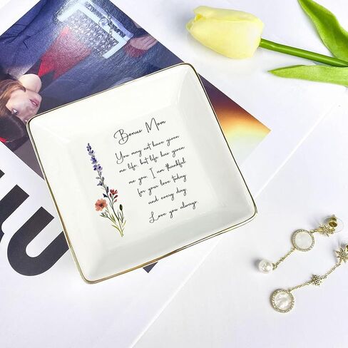 Bonus Mom Jewelry Dish, Step Mom Floral Jewelry Tray, Birthday Mothers Day Stepmom Gift, Bonus Mother Gift Mother's Day, Step Mama Ceramic Ring Dish Plate, You Didn't Give Me Life but Life Gave Me You in Saudi Arabia