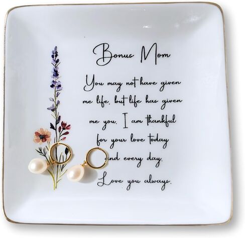Bonus Mom Jewelry Dish, Step Mom Floral Jewelry Tray, Birthday Mothers Day Stepmom Gift, Bonus Mother Gift Mother's Day, Step Mama Ceramic Ring Dish Plate, You Didn't Give Me Life but Life Gave Me You in Saudi Arabia