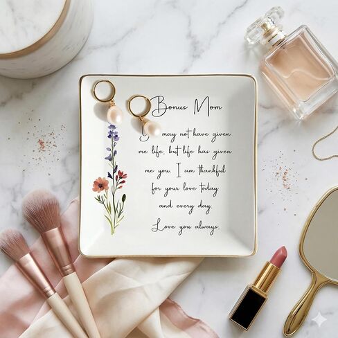 Bonus Mom Jewelry Dish, Step Mom Floral Jewelry Tray, Birthday Mothers Day Stepmom Gift, Bonus Mother Gift Mother's Day, Step Mama Ceramic Ring Dish Plate, You Didn't Give Me Life but Life Gave Me You in Saudi Arabia