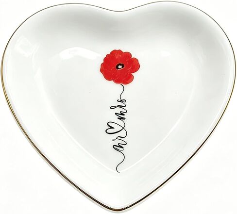 Ceramic Ring Dish Tray - Mr & Mrs Jewelry Tray for Proposal Engagement Wedding, Heart Shaped Jewelry Trinket Display Tray for Jewelry Storage, 3.93x3.93x0.59 IN CRD002-Heart in Saudi Arabia