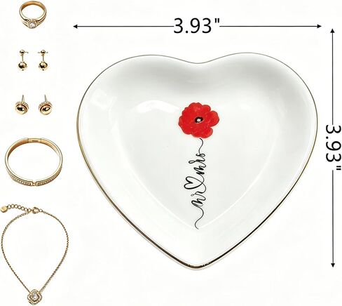 Ceramic Ring Dish Tray - Mr & Mrs Jewelry Tray for Proposal Engagement Wedding, Heart Shaped Jewelry Trinket Display Tray for Jewelry Storage, 3.93x3.93x0.59 IN CRD002-Heart in Saudi Arabia