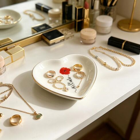 Ceramic Ring Dish Tray - Mr & Mrs Jewelry Tray for Proposal Engagement Wedding, Heart Shaped Jewelry Trinket Display Tray for Jewelry Storage, 3.93x3.93x0.59 IN CRD002-Heart in Saudi Arabia
