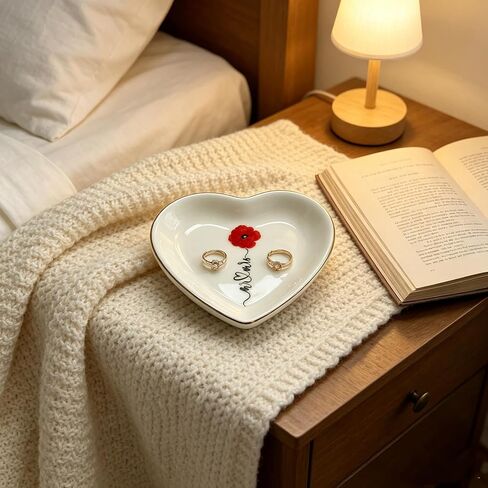 Ceramic Ring Dish Tray - Mr & Mrs Jewelry Tray for Proposal Engagement Wedding, Heart Shaped Jewelry Trinket Display Tray for Jewelry Storage, 3.93x3.93x0.59 IN CRD002-Heart in Saudi Arabia