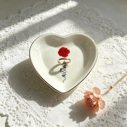 Ceramic Ring Dish Tray - Mr & Mrs Jewelry Tray for Proposal Engagement Wedding, Heart Shaped Jewelry Trinket Display Tray for Jewelry Storage, 3.93x3.93x0.59 IN CRD002-Heart in Saudi Arabia