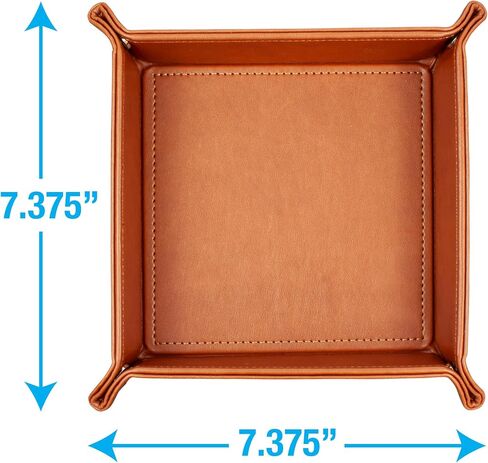 Eurow Portable Faux Leather Valet Tray with Corner Snaps, Catch-All Organizer for Desk, Dresser, Travel, Dice, Jewelry, Keys, and More, Durable, Foldable, Easy to Clean, Brown in Kuwait