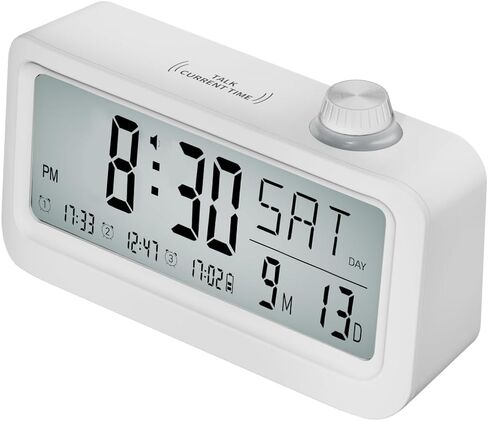 Medication Pill Reminder, Rechargeable Talking Alarm Clock with 3 Custom Voice Recording Alarms, Touch-to-Talk, a Digital Alarm Clocks Gift for Mom/Dad/Seniors/Elderly(White) in Kuwait