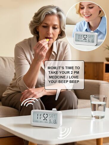 Medication Pill Reminder, Rechargeable Talking Alarm Clock with 3 Custom Voice Recording Alarms, Touch-to-Talk, a Digital Alarm Clocks Gift for Mom/Dad/Seniors/Elderly(White) in Kuwait