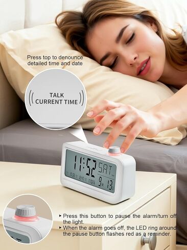 Medication Pill Reminder, Rechargeable Talking Alarm Clock with 3 Custom Voice Recording Alarms, Touch-to-Talk, a Digital Alarm Clocks Gift for Mom/Dad/Seniors/Elderly(White) in Kuwait