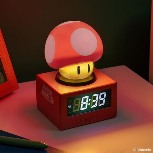 Paladone Super Mario Super Mushroom Alarm Clock with Night Light – Digital Clock, Tap Snooze, 16cm Tall, Official Nintendo Merchandise in Kuwait